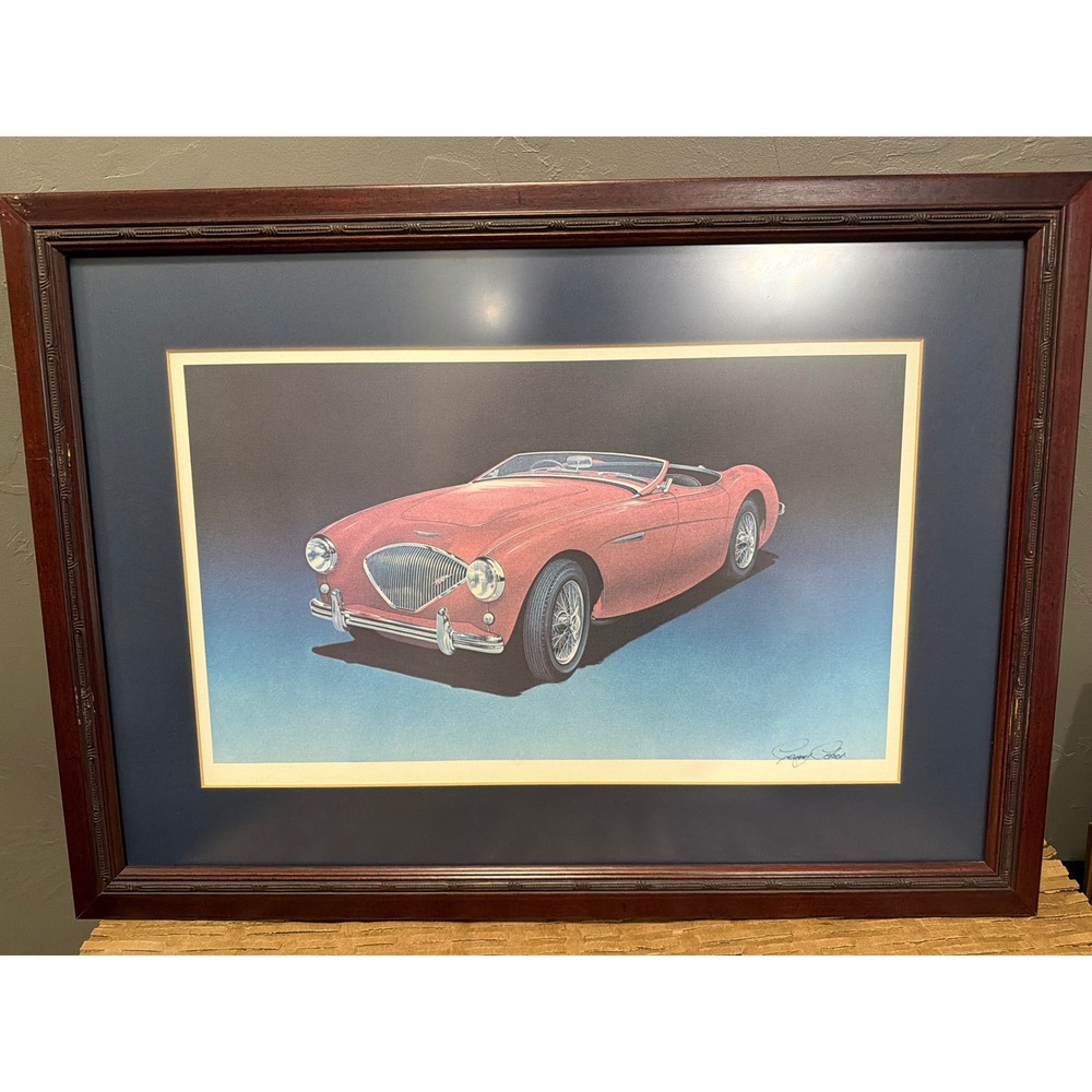 Gerry Coker Hand Signed Austin-Healey 100 Art Print Framed Automotive Decor